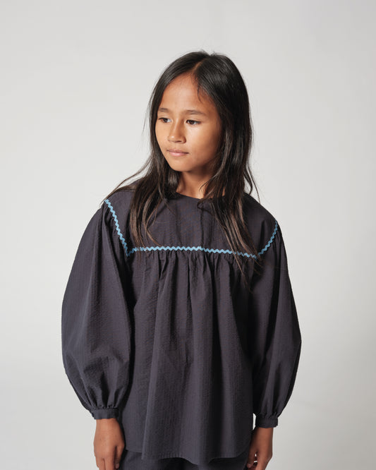 Volumed Seersucker Blouse
