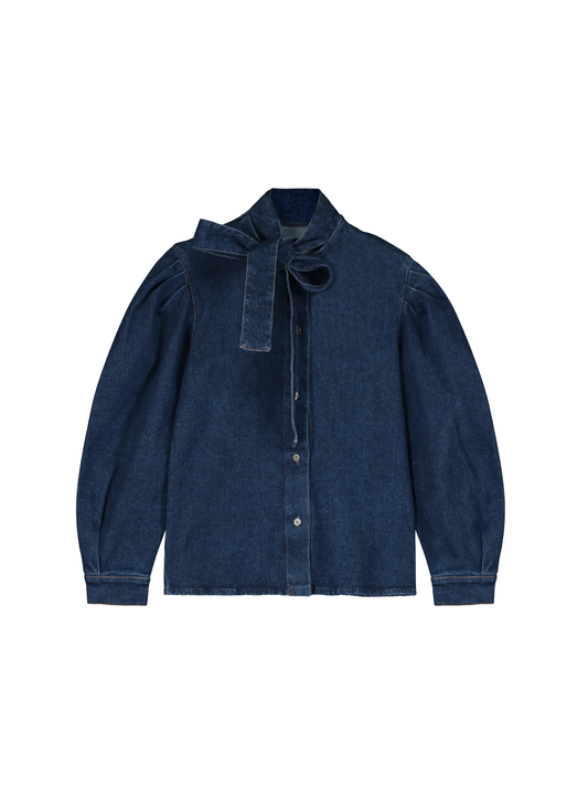 Tie-Neck Denim Blouse