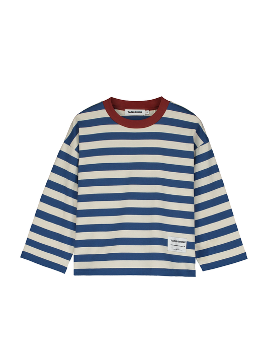 Cream / Blue Striped Long-Sleeved T-Shirt