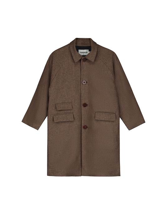Houndstooth Check Wool Coat