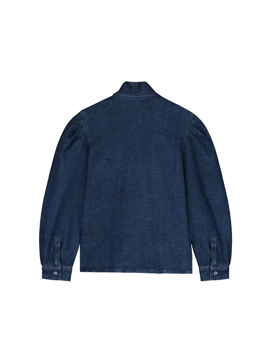 Tie-Neck Denim Blouse