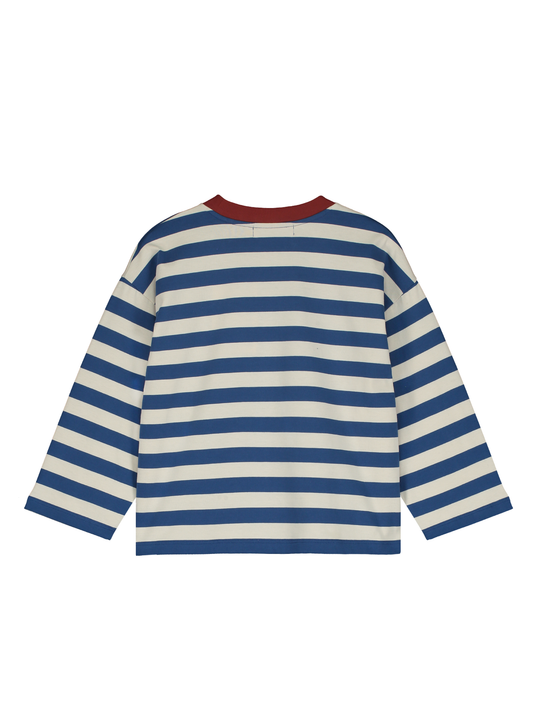 Cream / Blue Striped Long-Sleeved T-Shirt