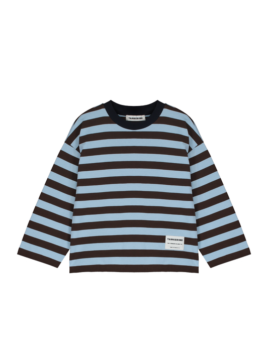 Light Blue / Brown Striped Long-Sleeved T-Shirt