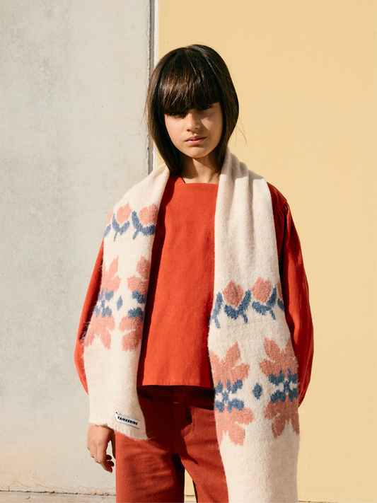 Knitted Scarf With Flower Motif