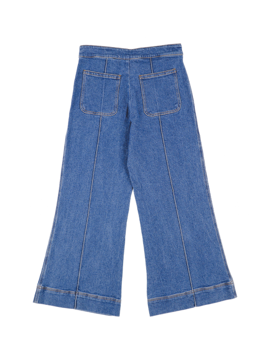 Blue Stone Washed Wide Leg Trousers