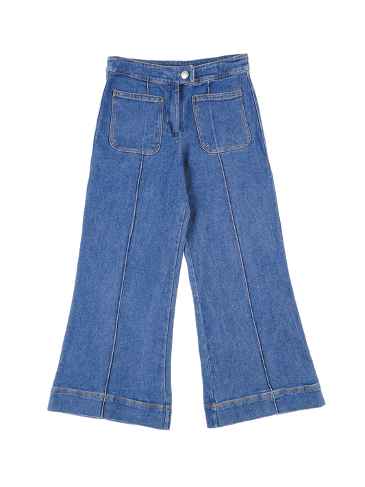 Blue Stone Washed Wide Leg Trousers