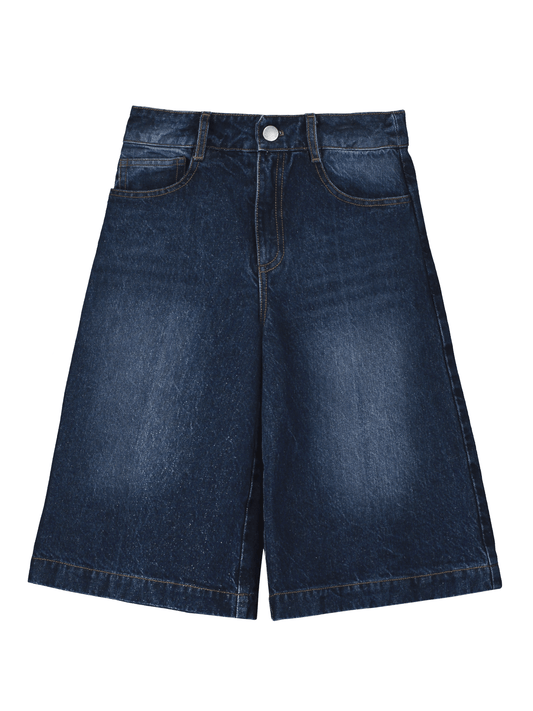 Relaxed Fit Laser-Washed Denim Bermuda Shorts