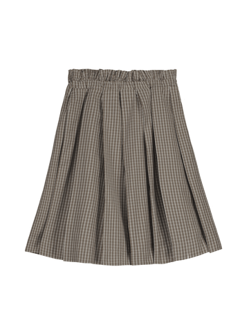 Plaid Pleated Cotton Midi Skirt