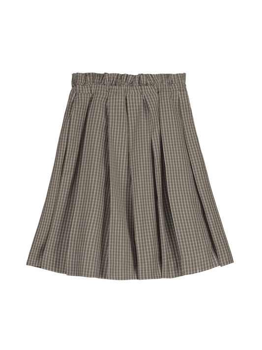 Plaid Pleated Cotton Midi Skirt