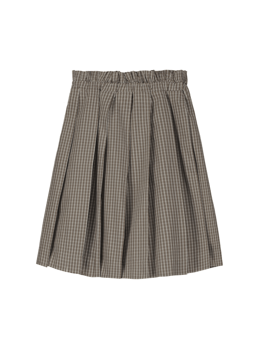 Plaid Pleated Cotton Midi Skirt