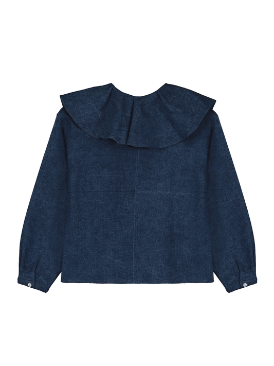 Ruffled Collar Denim Blouse