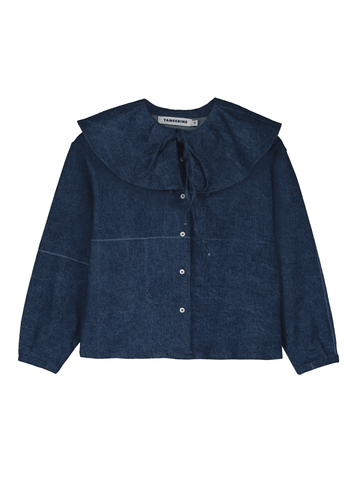 Ruffled Collar Denim Blouse