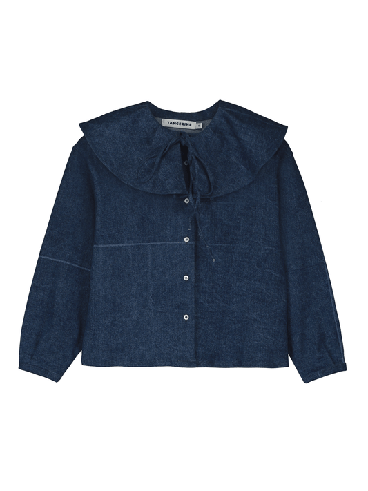 Ruffled Collar Denim Blouse
