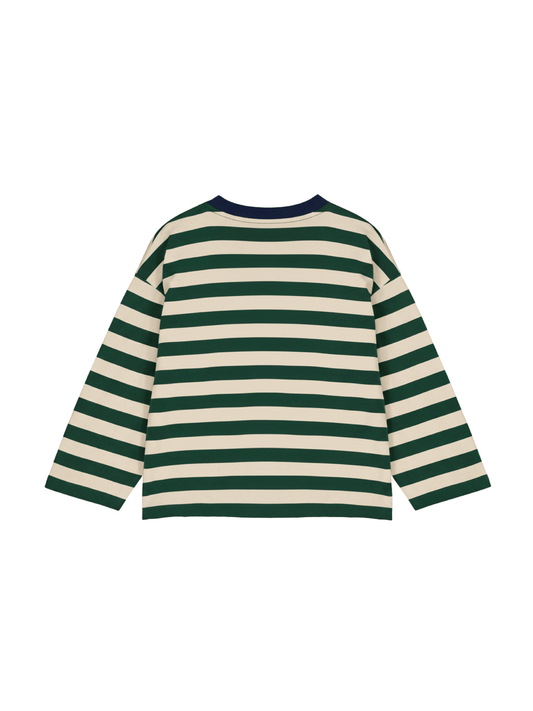 Cream/Green Striped Long-Sleeve T-Shirt