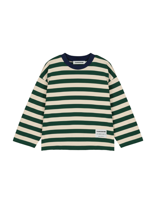 Cream/Green Striped Long-Sleeve T-Shirt