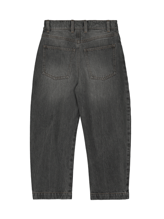 Black Stone-Washed Barrel Pants