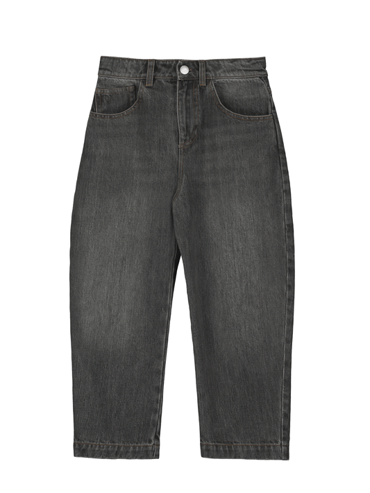 Black Stone-Washed Barrel Pants
