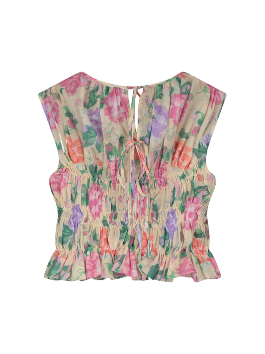 FLOWER MOTIF SMOCKED BLOUSE