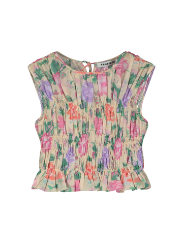 FLOWER MOTIF SMOCKED BLOUSE