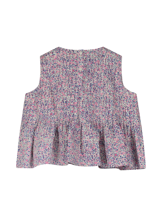 FLOWER MOTIF PLEATED PEPLUM BLOUSE