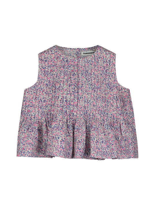 FLOWER MOTIF PLEATED PEPLUM BLOUSE