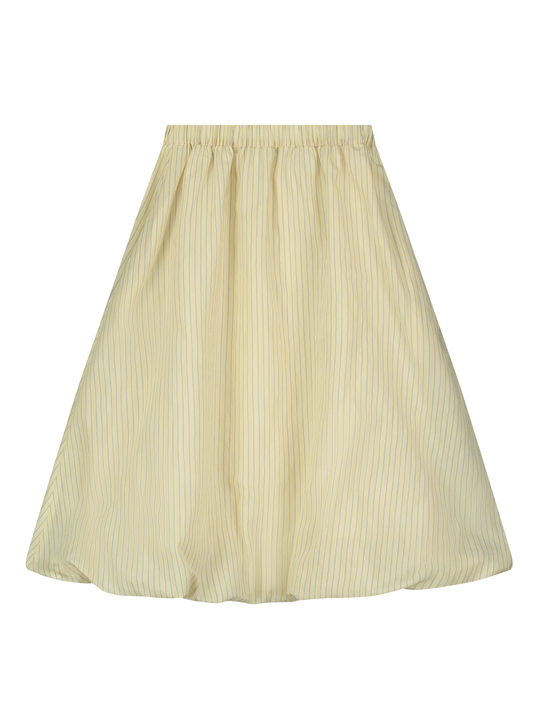 STRIPED PUFF BALL MIDI SKIRT