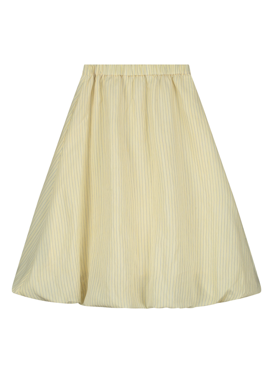 STRIPED PUFF BALL MIDI SKIRT