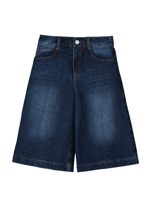 Relaxed Fit Laser-Washed Denim Bermuda Shorts