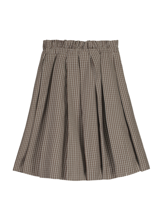 Plaid Pleated Cotton Midi Skirt