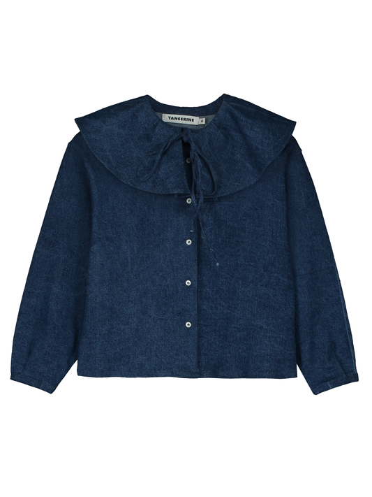 Ruffled Collar Denim Blouse