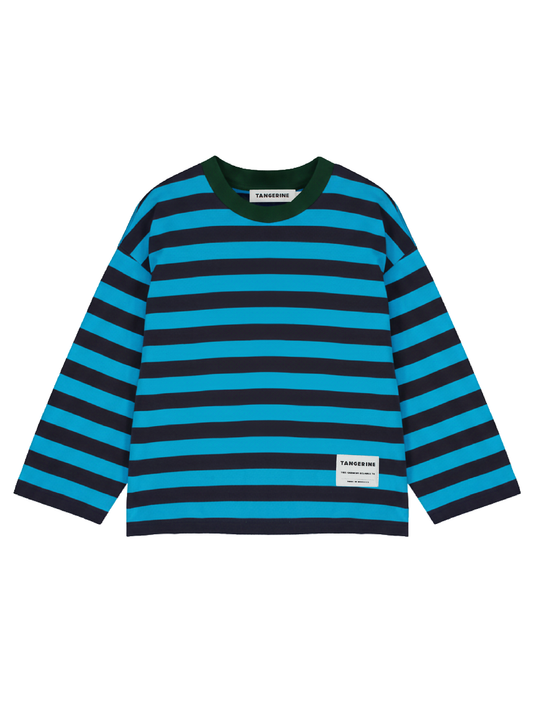 Turquoise/Navy Striped Long-Sleeve T-Shirt