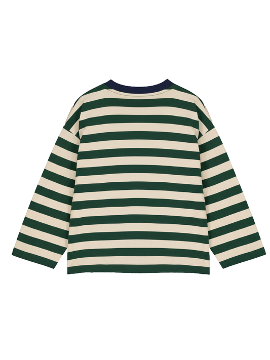 Cream/Green Striped Long-Sleeve T-Shirt
