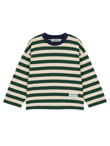 Cream/Green Striped Long-Sleeve T-Shirt