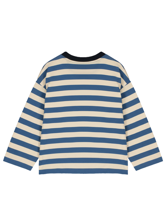 Cream/Light Blue Striped Long-Sleeve T-Shirt