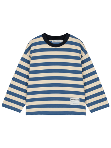 Cream/Light Blue Striped Long-Sleeve T-Shirt