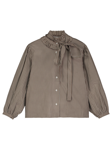 Plaid Ruffled Bow Blouse
