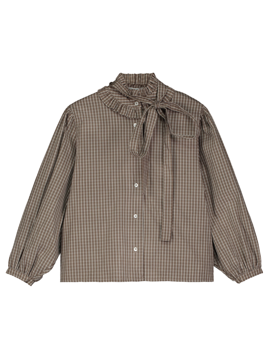 Plaid Ruffled Bow Blouse