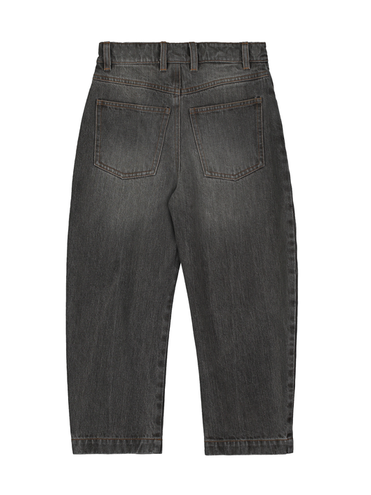 Black Stone-Washed Barrel Pants