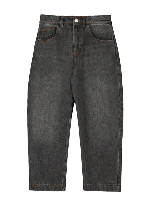 Black Stone-Washed Barrel Pants